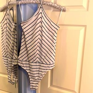 Stretch cotton blend striped halter body suit shirt Size L